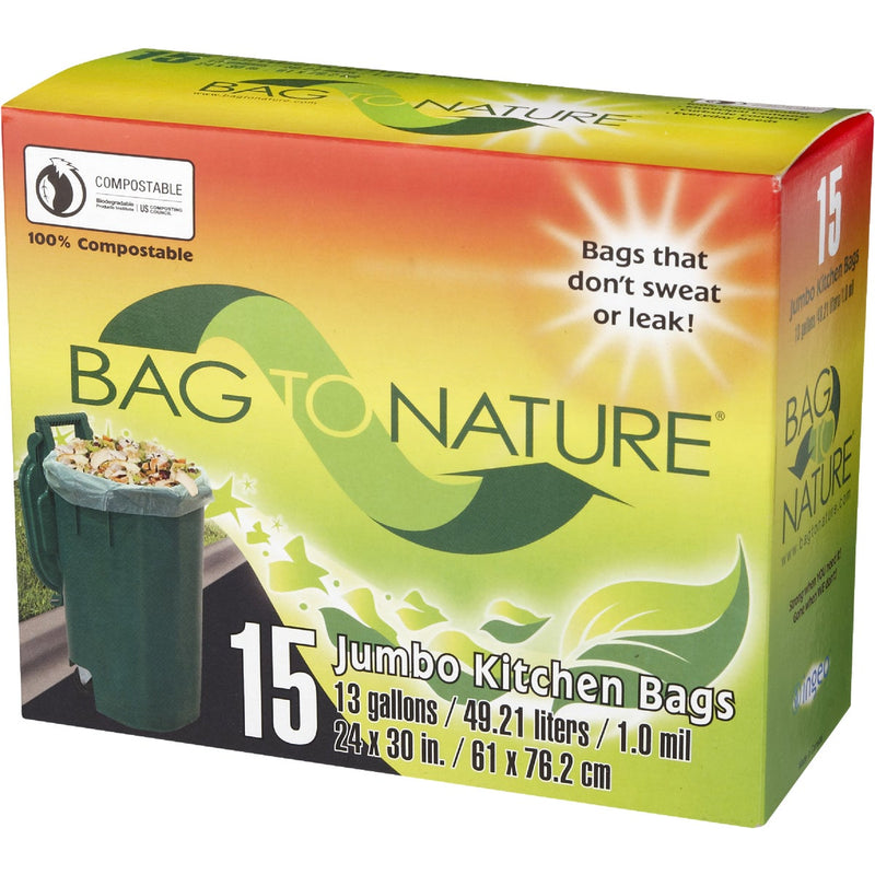 Bag-To-Nature 13 Gal. Compostable Green Trash Bag (15-Count)