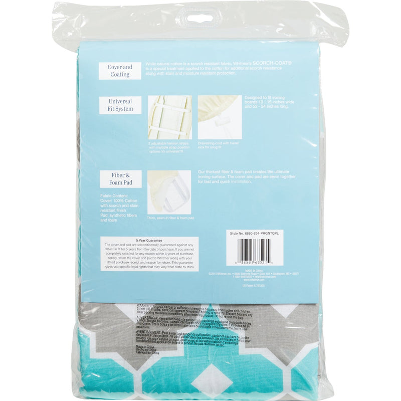 Whitmor Reversible Ironing Board Cover/Pad - Paragon Turquoise & Gray