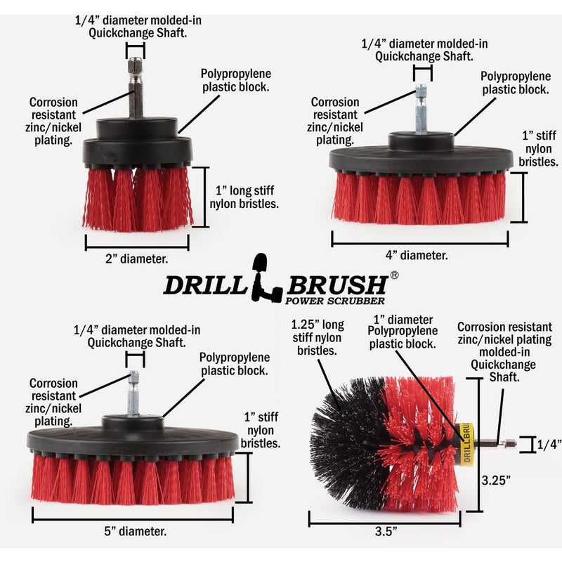 Drillbrush Patio & Garden Stiff Red Drill Brush (4 Piece)