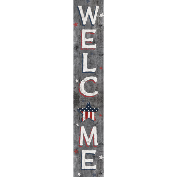 My Word! Welcome Gray with Patriotic Star 8 In. x 46.5 In. Porch Board
