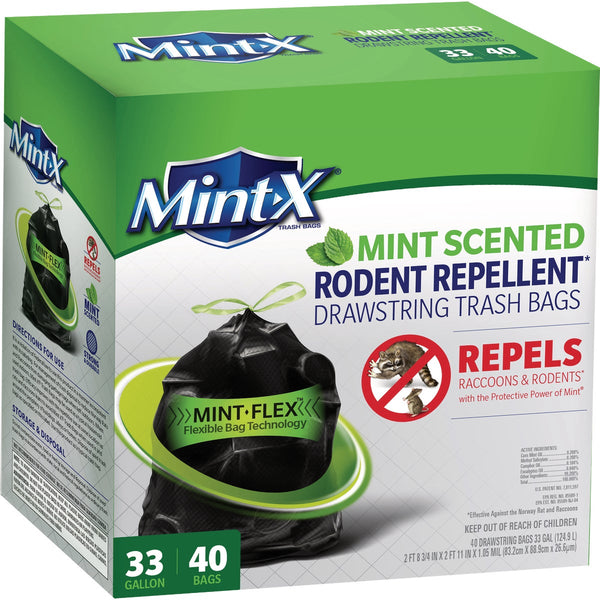 Mint-X 33 Gal. Mint Scented Rodent Repellent Drawstring Trash Bags (40-Count)