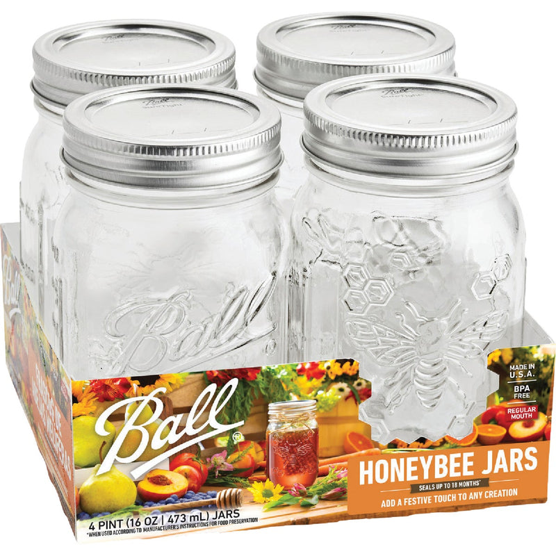 Ball 16 Oz. Regular Mouth Honeybee Jar (4-Pack)