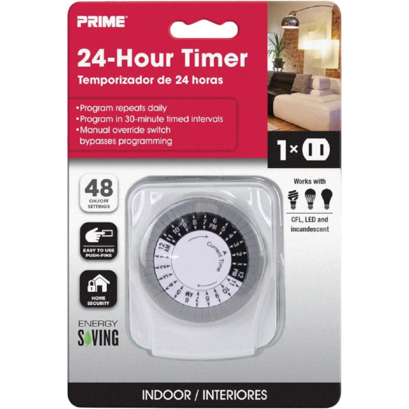 Prime 1-Outlet Indoor 24 Hr. Electromechanical Timer