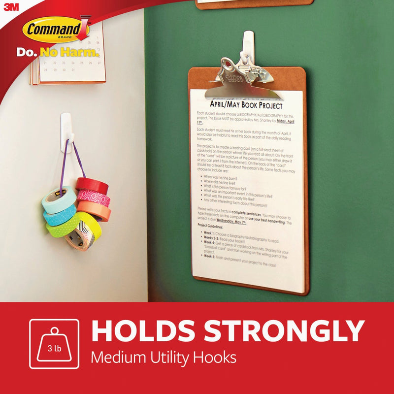 Command Medium Hooks, White, 2 Hooks, 4 Strips