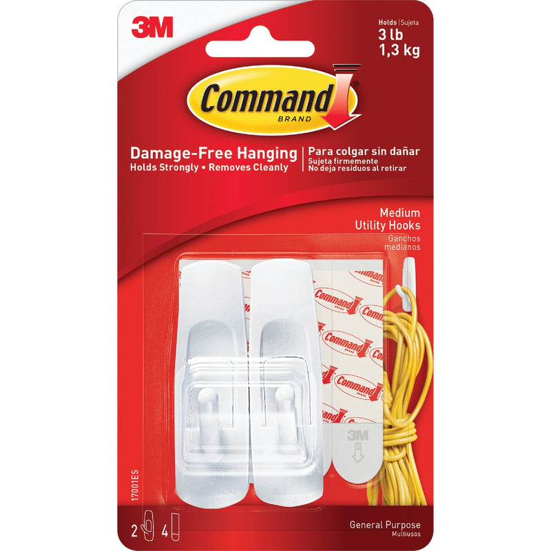 Command Medium Hooks, White, 2 Hooks, 4 Strips