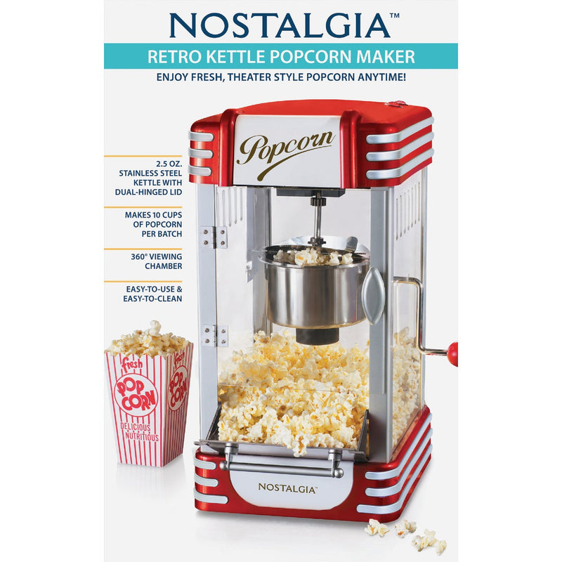 Nostalgia Retro Series Red Styling 2.5 Oz. 10-Cup Tabletop Kettle Popcorn Maker