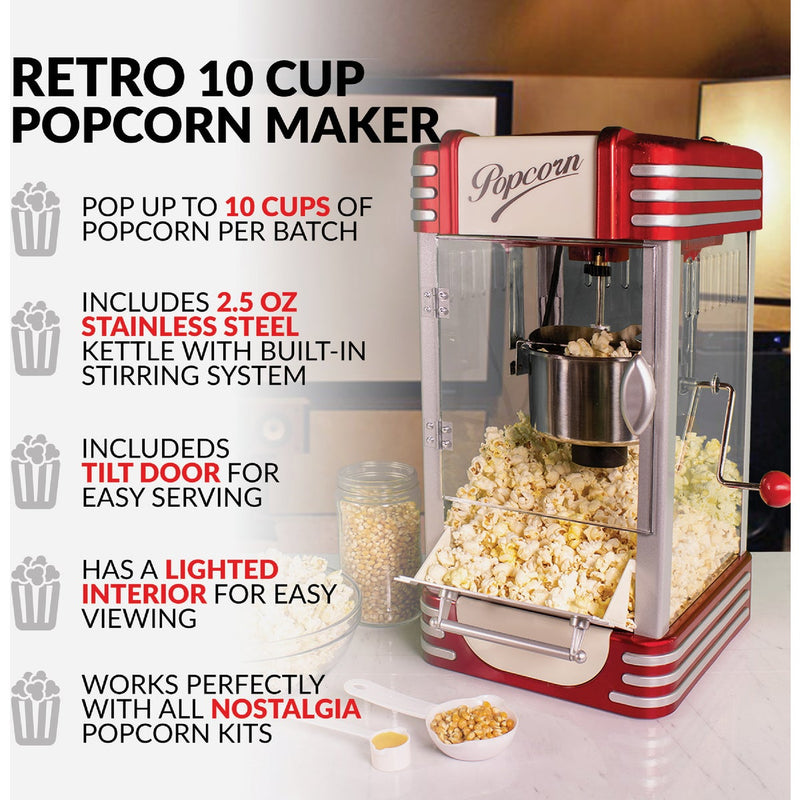 Nostalgia Retro Series Red Styling 2.5 Oz. 10-Cup Tabletop Kettle Popcorn Maker