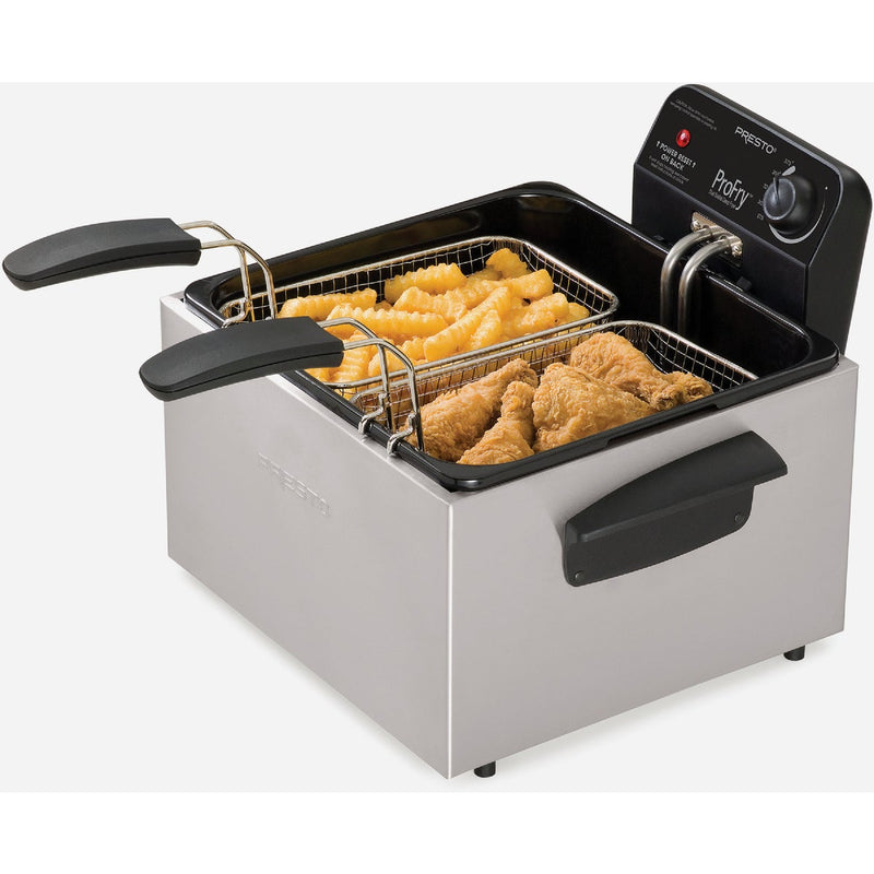 Presto ProFry 3 Qt. Silver Aluminum Dual Basket Deep Fryer