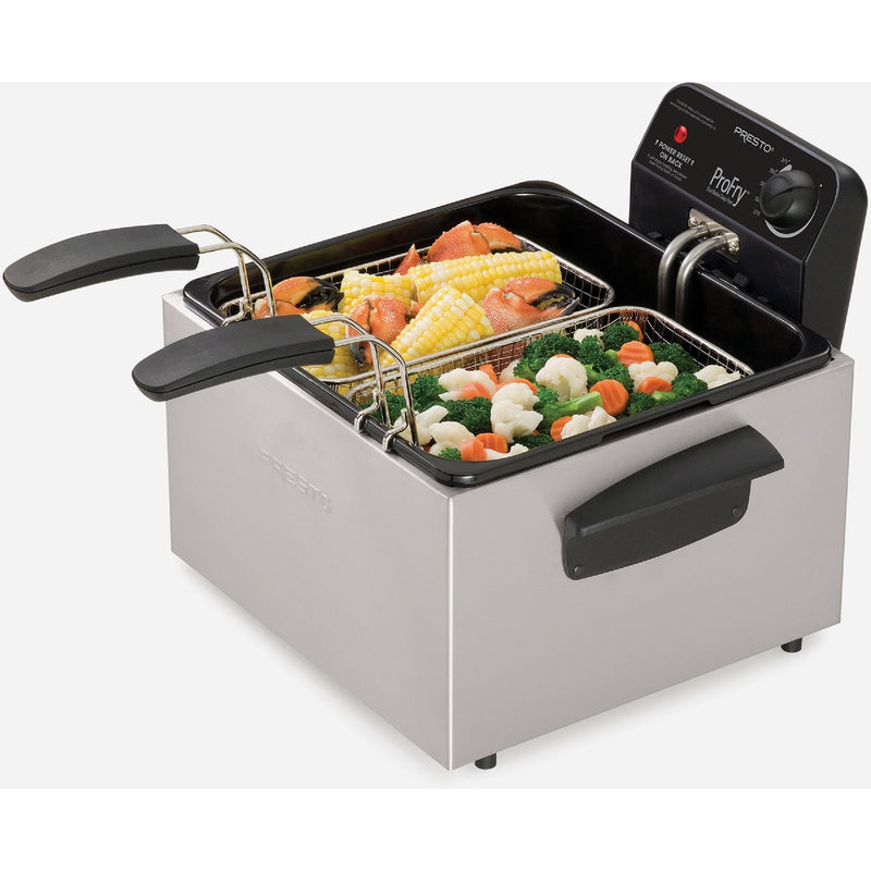 Presto ProFry 3 Qt. Silver Aluminum Dual Basket Deep Fryer