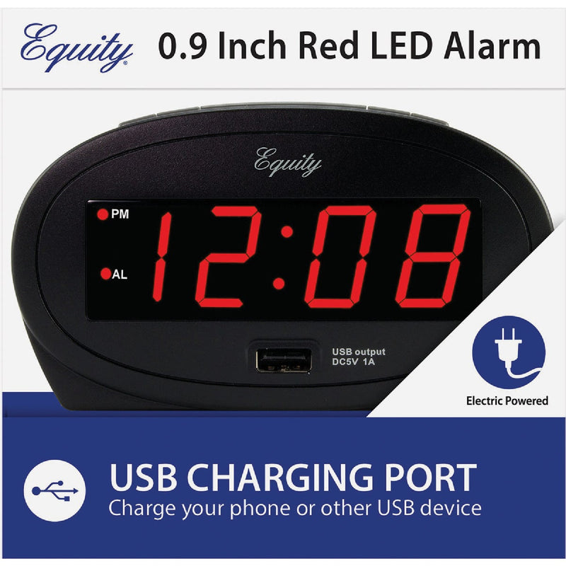 La Crosse Technology Equity 0.9 In. Red LED Alarm Clock with USB Charging Port