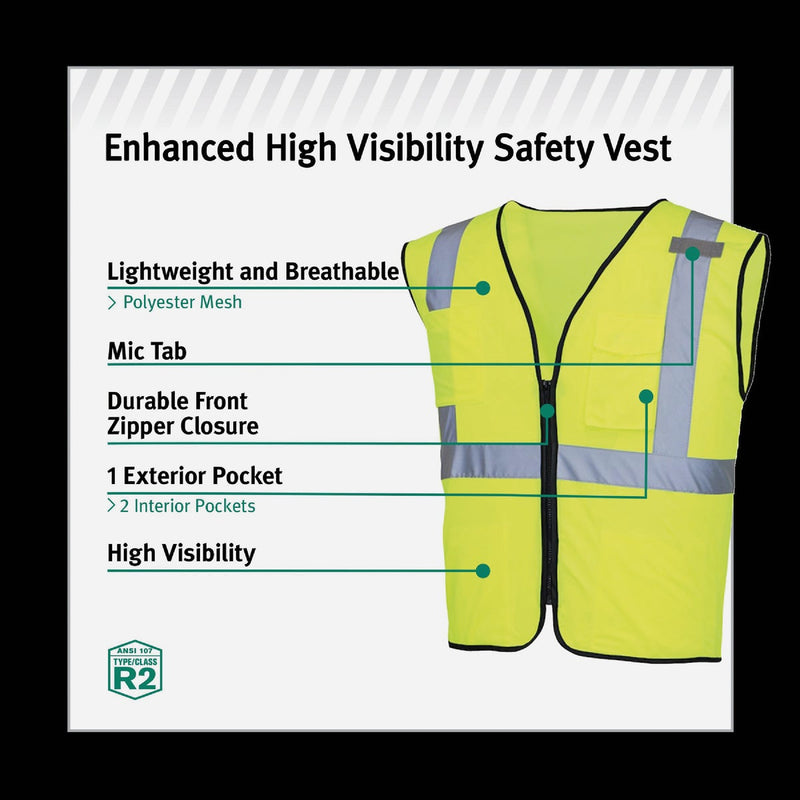 Safety Works Professional ANSI Class 2 Hi Vis Lime Solid Safety Vest, 1 Size Fits Most