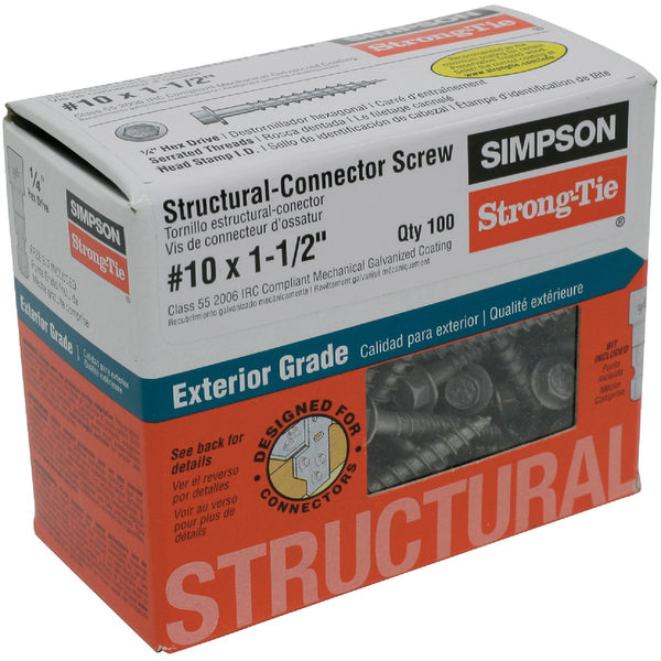 Simpson Strong-Drive #10 1-1/2 In. Hex Structure Screw (100 Ct.)