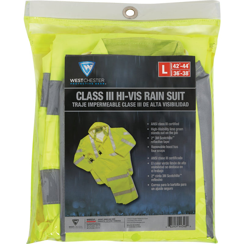 West Chester Protective Gear Large 3-Piece Fluorescent Hi-Vis Yellow Rain Suit