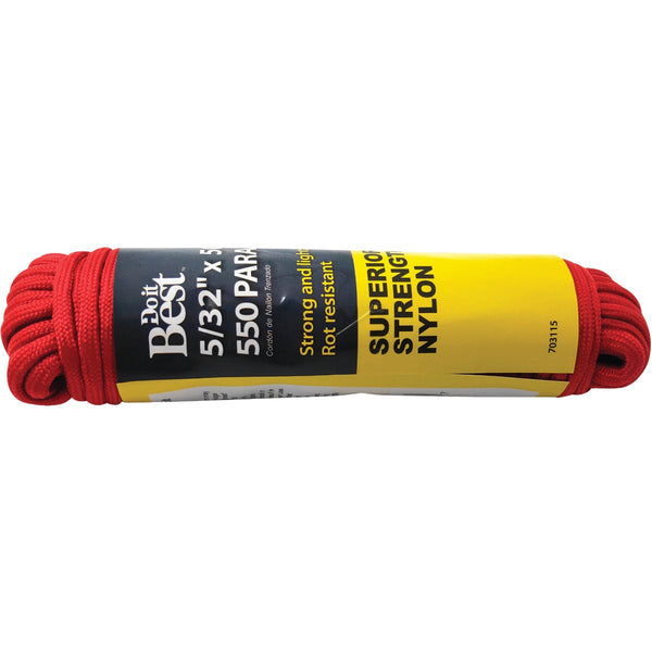 Do it Best 550 5/32 In. x 50 Ft. Red Nylon Paracord