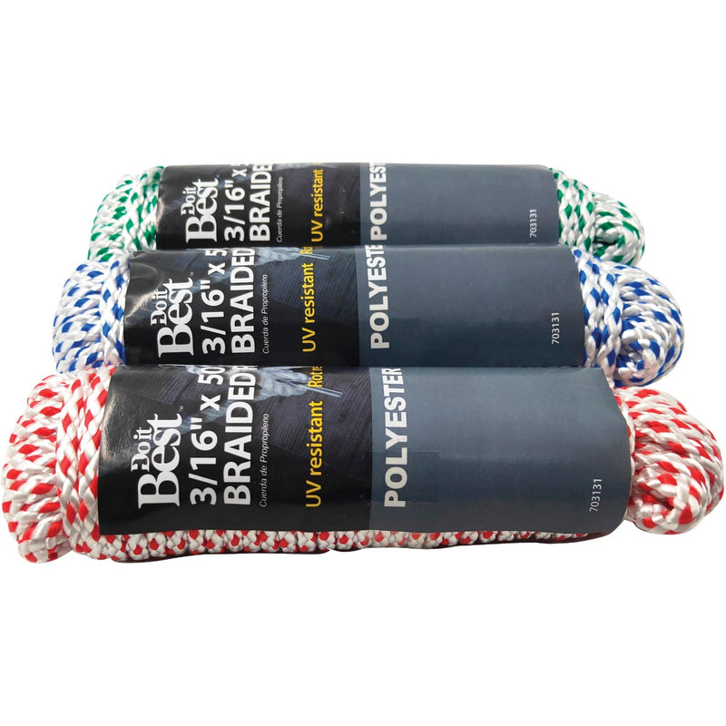 Do it Best 3/16 In. x 50 Ft. Assorted Colors Diamond Braided Polyester Packaged Rope