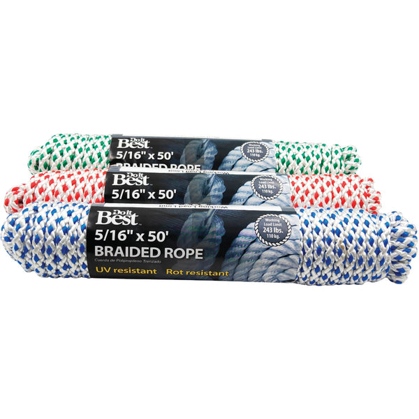 Do it Best 5/16 In. x 50 Ft. Assorted Colors Diamond Braided Polyester Packaged Rope