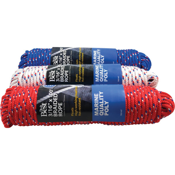 Do it Best 3/16 In. x 100 Ft. Assorted Colors Diamond Braided Polypropylene Packaged Rope