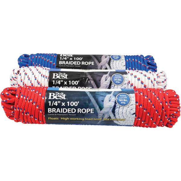 Do it Best 1/4 In. x 100 Ft. Assorted Colors Diamond Braided Polypropylene Packaged Rope