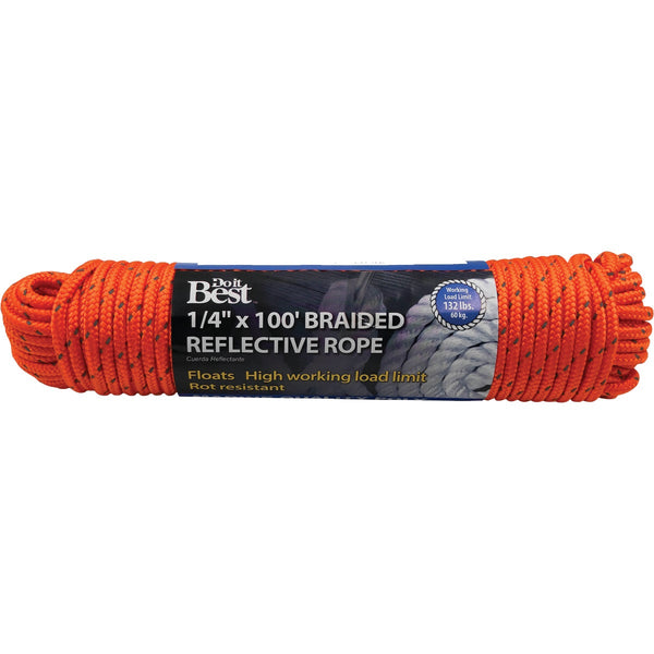 Do it Best 1/4 In. x 100 Ft. Orange Braided Reflective Polypropylene Packaged Rope