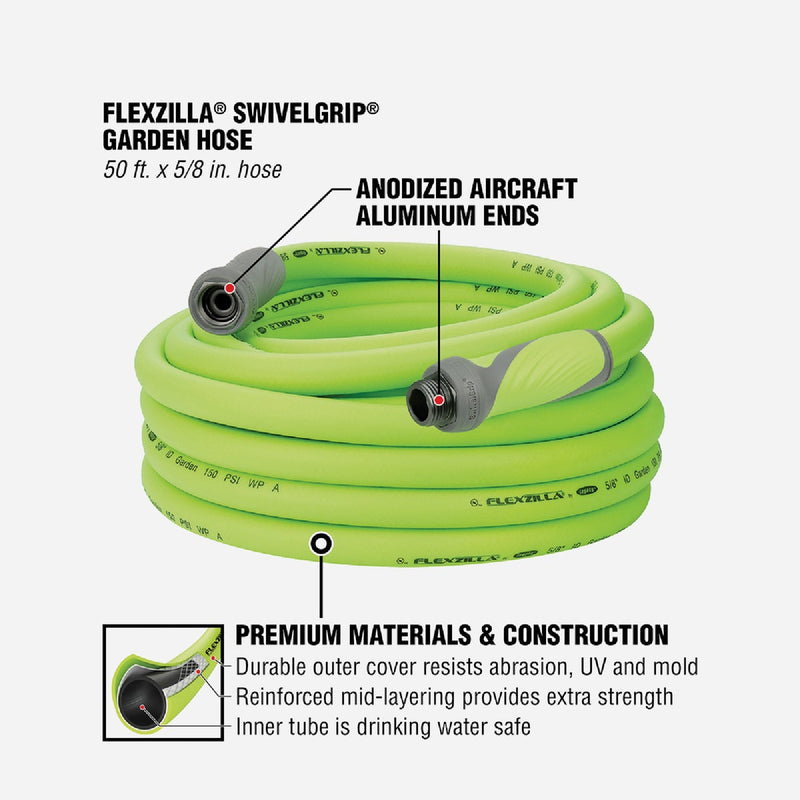 Flexzilla 5/8 In. Dia. x 50 Ft. L. Drinking Water Safe Garden Hose with SwivelGrip Connections