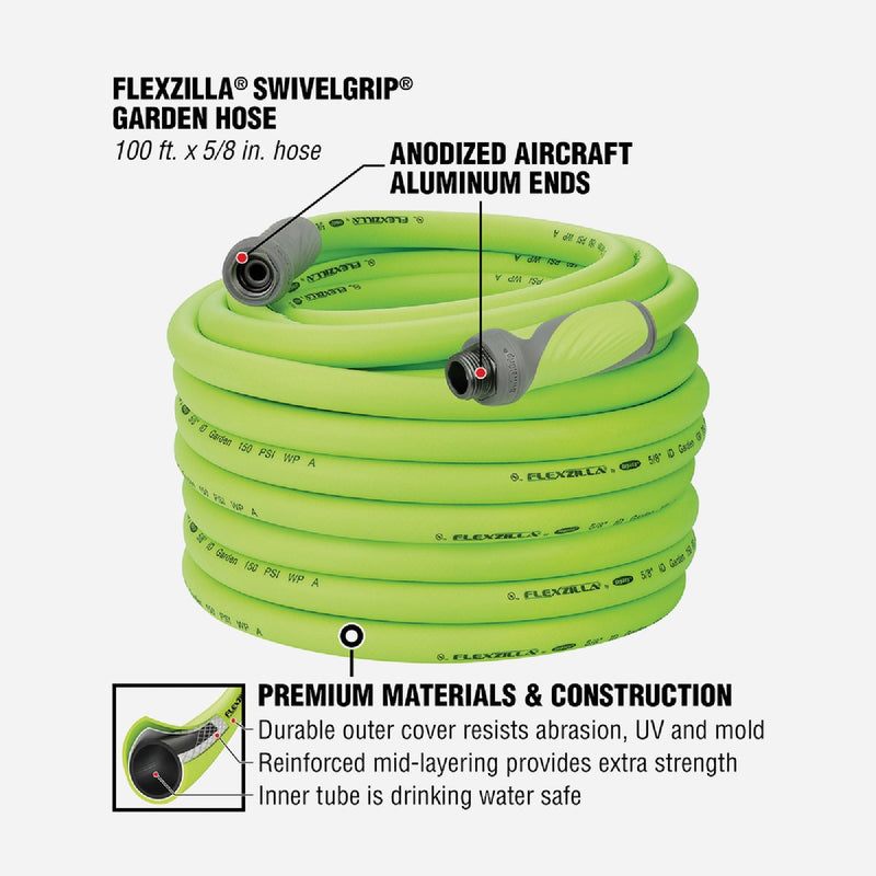 Flexzilla 5/8 In. Dia. x 100 Ft. L. Drinking Water Safe Garden Hose with SwivelGrip Connections