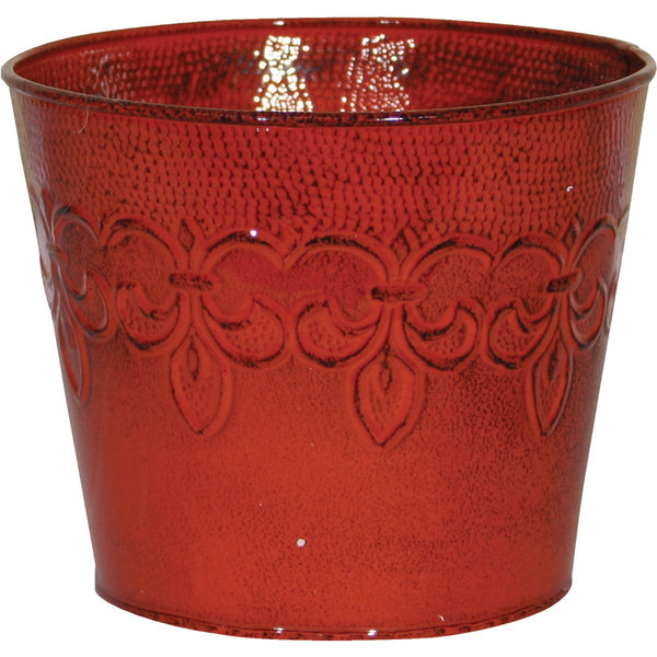 Robert Allen Fleur De Lis 6 In. Metal Cayenne Red Planter