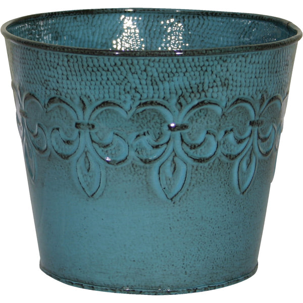 Robert Allen Fleur De Lis 6 In. Metal Surf Blue Planter