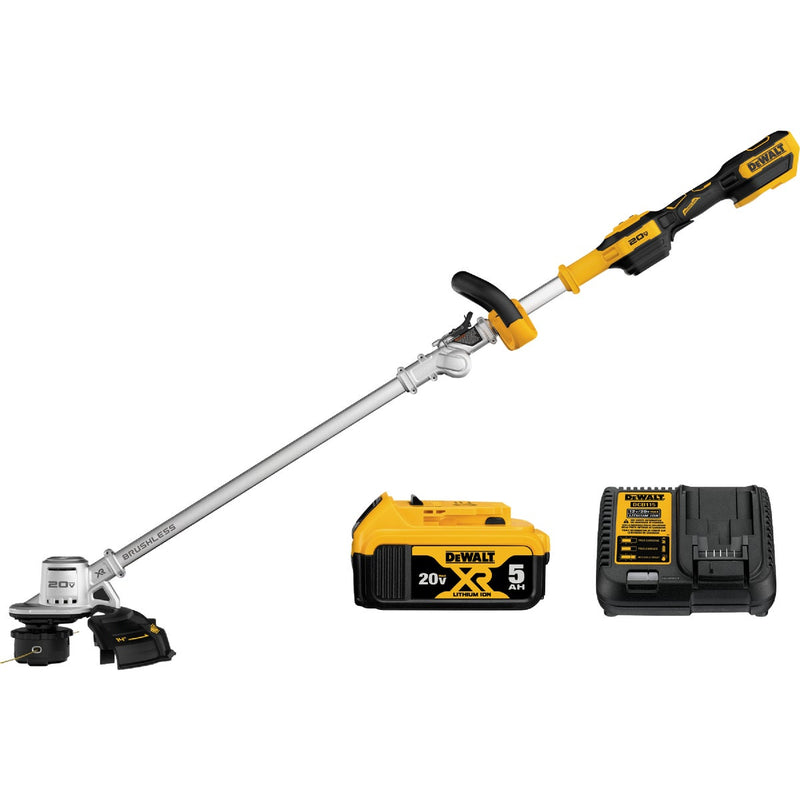 DEWALT 20V MAX Brushless Folding Cordless String Trimmer Kit with 5.0 Ah Battery & Charger