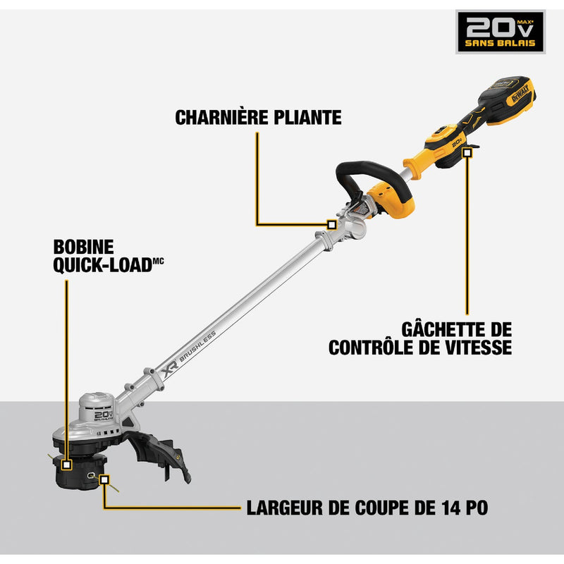 DEWALT 20V MAX Brushless Folding Cordless String Trimmer Kit with 5.0 Ah Battery & Charger