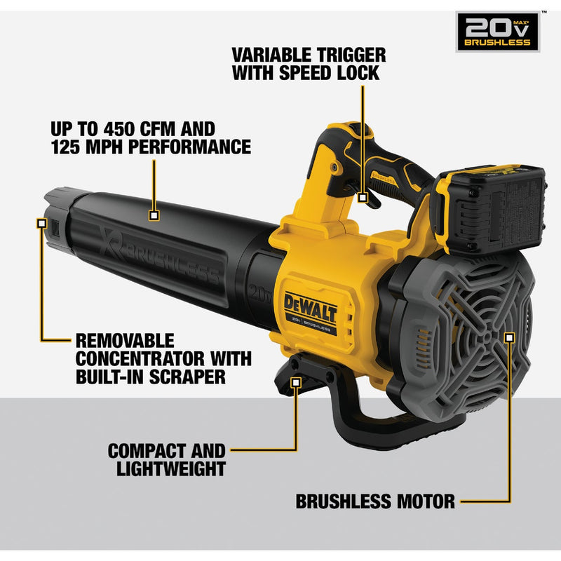 DEWALT 20V MAX XR Brushless Cordless Blower Kit with 5.0 Ah Battery & Charger