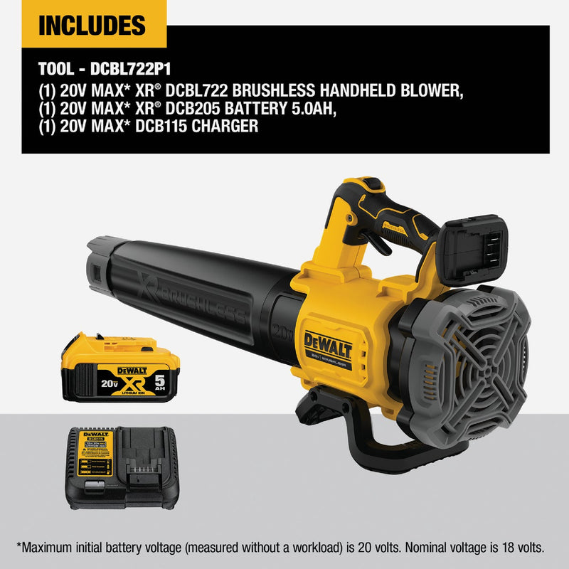 DEWALT 20V MAX XR Brushless Cordless Blower Kit with 5.0 Ah Battery & Charger