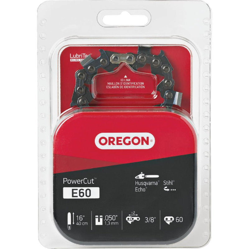 Oregon E60 PowerCut Saw Chain for 16in. Bar - 60 Drive Links - fits Husqvarna, Echo, Stihl, Poulan, Craftsman and others