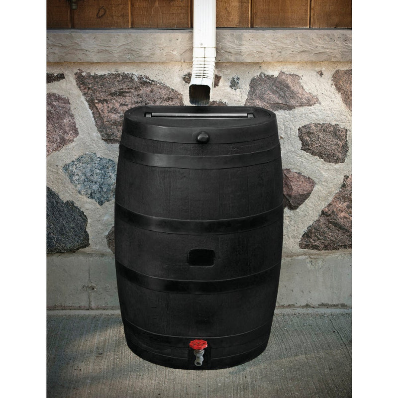 RTS Home Accents ECO 50 Gal. Black Recycled Polyethylene Rain Barrel