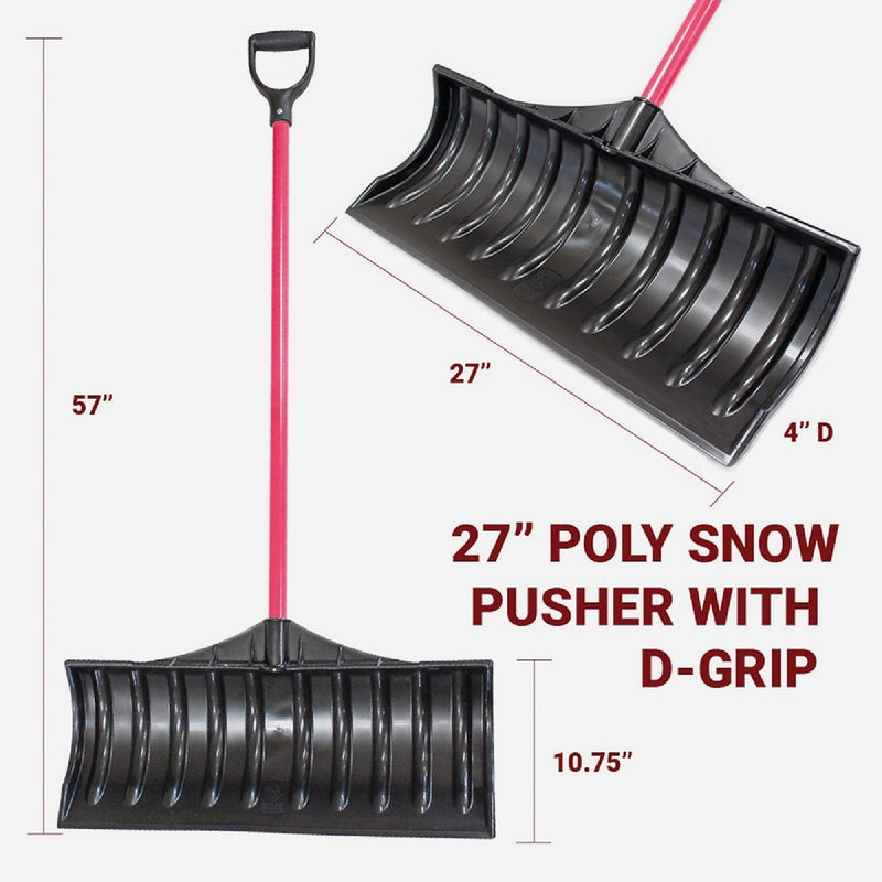 Bully Tools 27 In. Poly Snow Pusher with 46.5 In. Fiberglass Handle