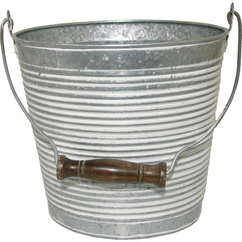 Robert Allen Vintage 10 In. White Wash Ribbed Galvanized Metal Planter