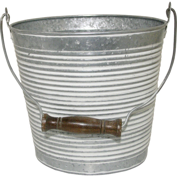 Robert Allen Vintage 10 In. White Wash Ribbed Galvanized Metal Planter