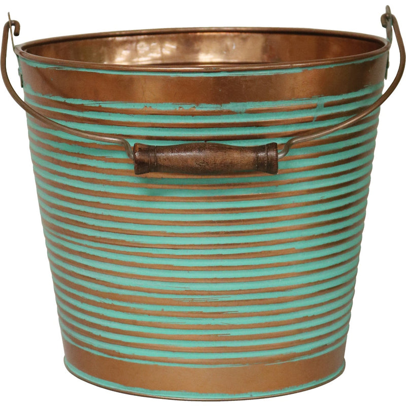 Robert Allen Vintage 10 In. Copper Ribbed Galvanized Metal Planter