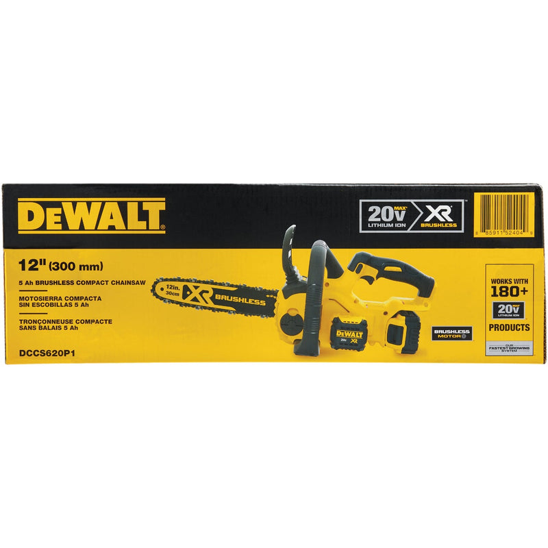 DEWALT 20V MAX XR Brushless 12 In. Compact Cordless Chainsaw Kit with 5.0 Ah Battery & Charger