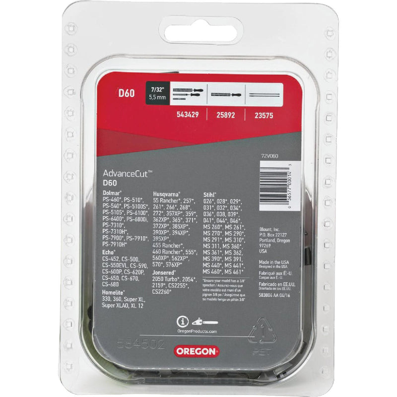 Oregon D60 AdvanceCut Saw Chain for 16 in. Bar - 60 Drive Links - fits Husqvarna, Echo, Stihl, Poulan, Craftsman and others