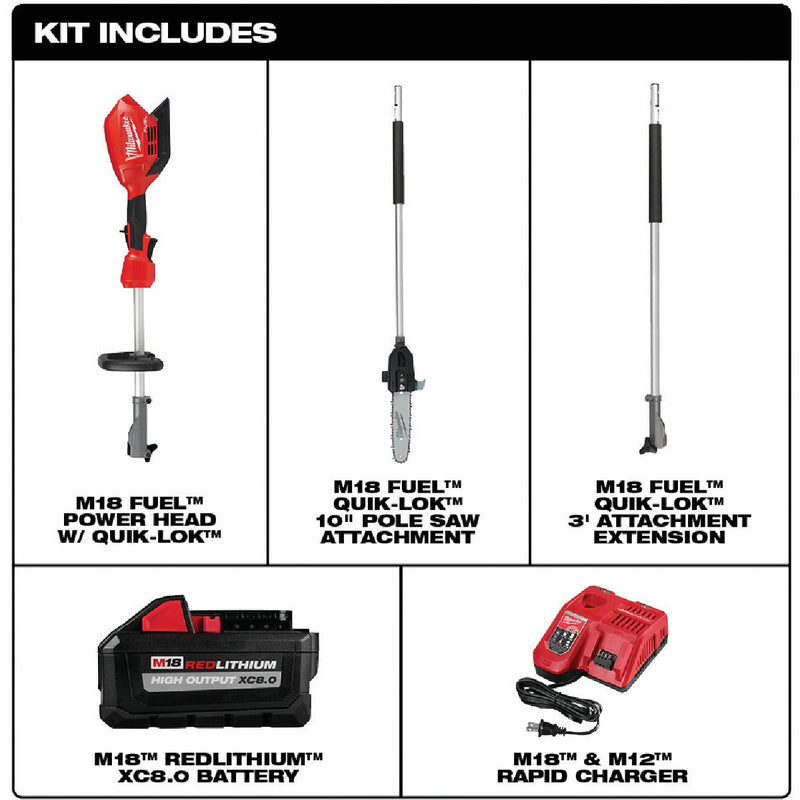 Milwaukee M18 FUEL Brushless 10 In. Cordless Pole Saw Kit with QUIK-LOK Attachment Capability & 8.0 Ah Battery & Charger