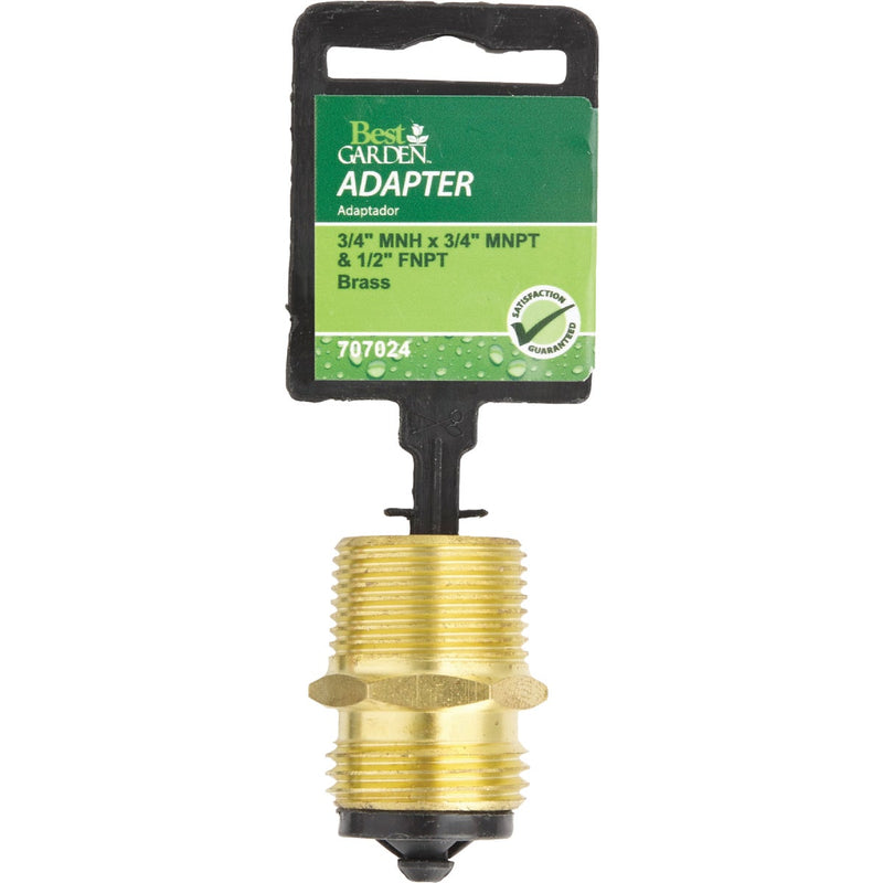 Best Garden 3/4 In. MHT x 3/4 In. MPT x 1/2 In. FPT Brass Non-Swivel Hose Connector