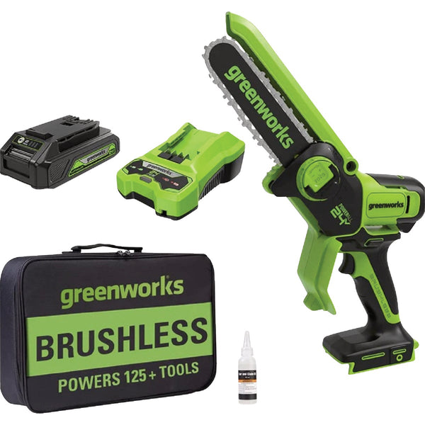 Greenworks 24V 6 In. Brushless Pruner Saw with 2.0 Ah Battery & Charger