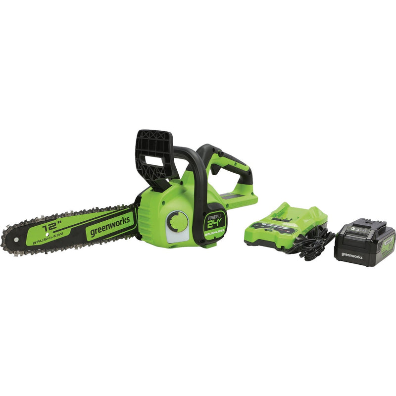 Greenworks 24V 12 In. Brushless Chainsaw with 4.0 Ah Battery & Charger
