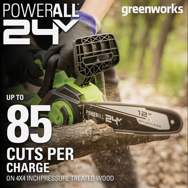 Greenworks 24V 12 In. Brushless Chainsaw with 4.0 Ah Battery & Charger