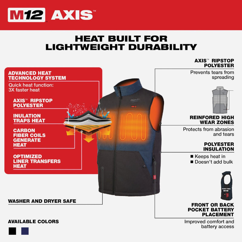Milwaukee M12 AXIS Men's Black Cordless Heated Vest, L