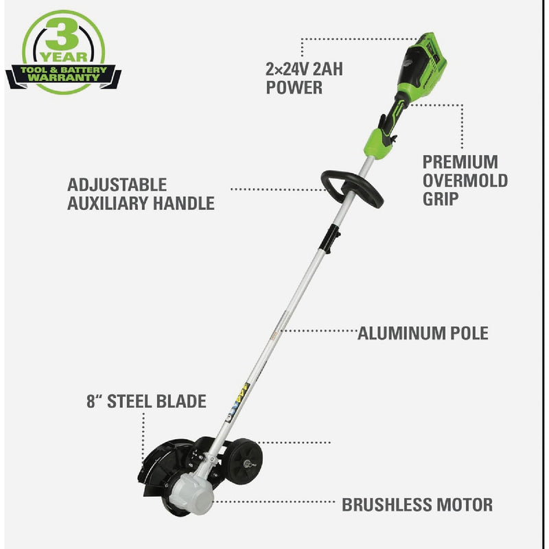 Greenworks 24V (2 x 24V) 8In. Brushless Edger with (2) 4.0 Ah Batteries and Charger