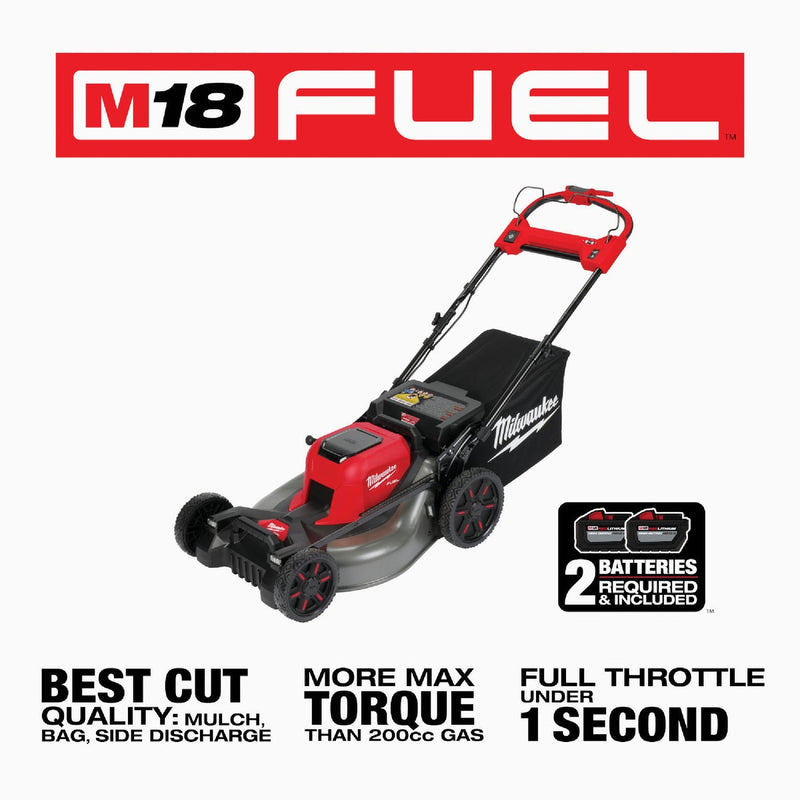 Milwaukee M18 FUEL 21 In. Brushless Self-Propelled Dual Battery Cordless Lawn Mower Kit with (2) 12.0 Ah Batteries & Charger