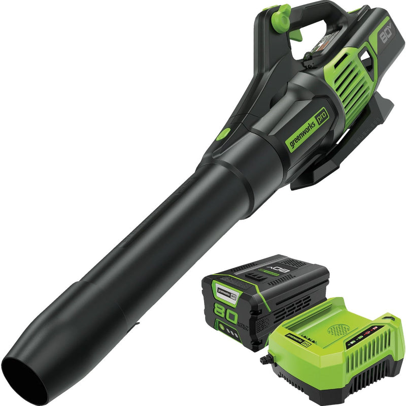 Greenworks 80V 730 CFM 170 MPH Brushless Axial Leaf Blower with 2.5 Ah & 4 Amp Rapid Charger