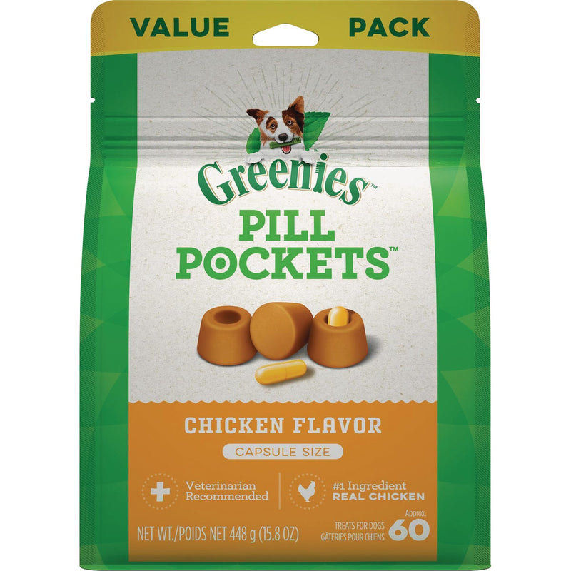 Greenies Capsule Pill Pockets Chicken Flavor Chewy Dog Treat (60-Pack)