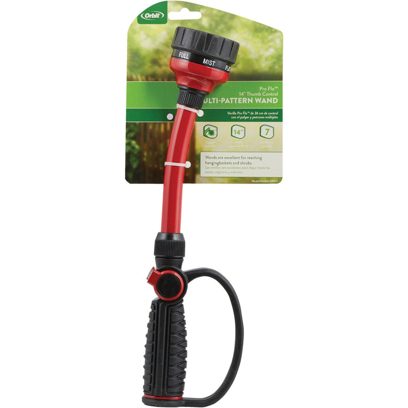 Orbit Pro Flo 14 In. 7-Pattern D-Grip Water Wand, Red & Black